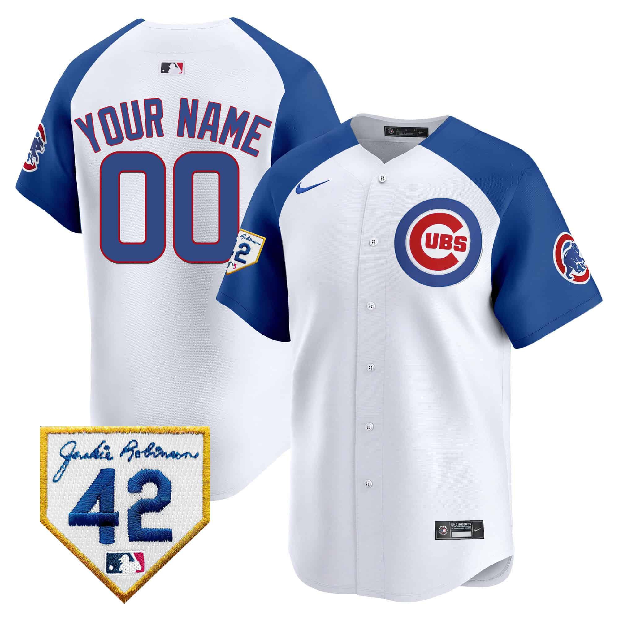 Men Chicago Cubs White Nike 2024 Jackie Robinson Patch Vapor Premier Limited Custom MLB Jersey style 1->->